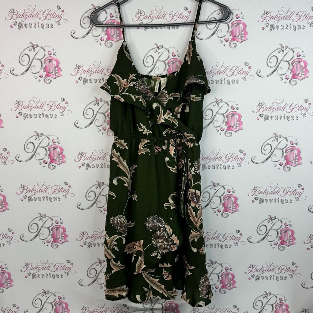 Japna dress ruffle detail frilly ornate Floral Green Dress with Ruffle Detail
